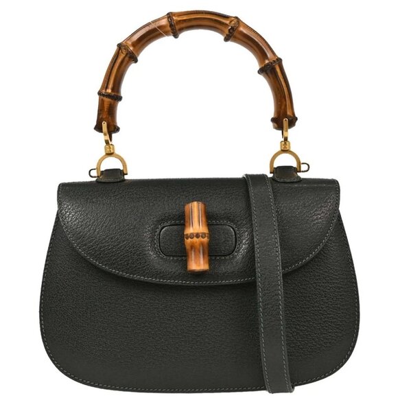 Gucci Dark Green Pigskin Bamboo 2way Handbag - Picture 1 of 10